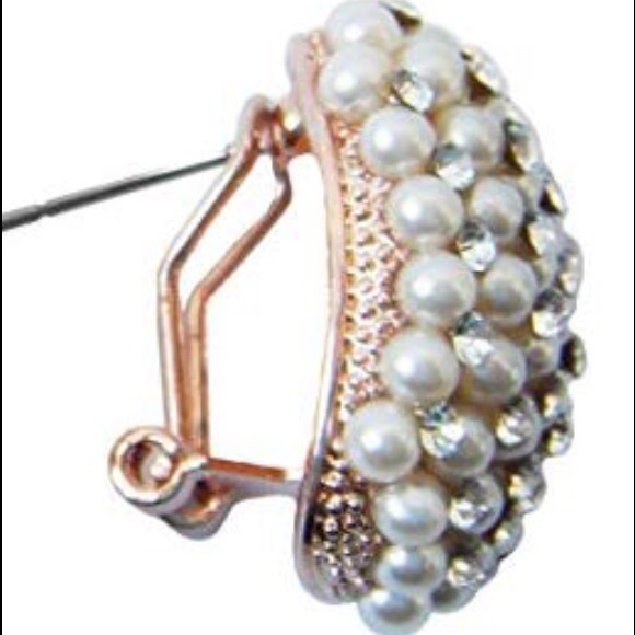 18k Gold Plated /Pearls White Crystal Earrings - Picture 2 of 3